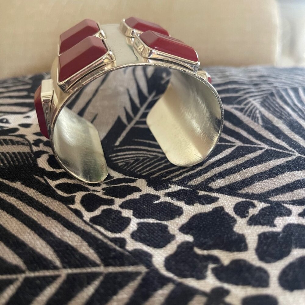 Silver and Red Cuff Bracelet
